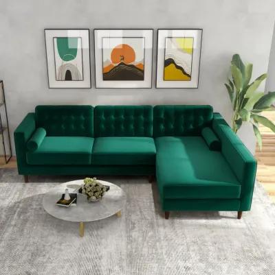 Olson Green Velvet Sectional Sofa Right Chaise