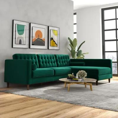 Olson Green Velvet Sectional Sofa Right Chaise