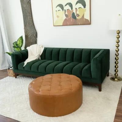 Timber Tan Leather Round Ottoman