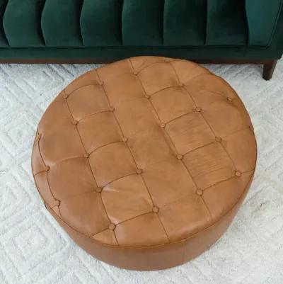 Timber Tan Leather Round Ottoman