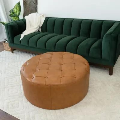 Timber Tan Leather Round Ottoman