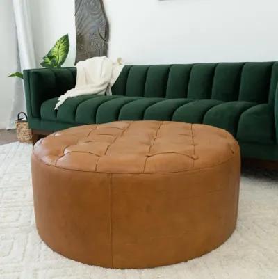 Timber Tan Leather Round Ottoman