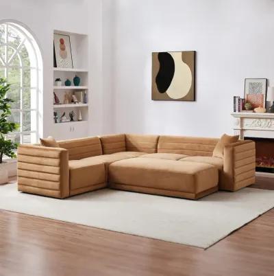 Soho Cognac Velvet Corner Sofa with Ottoman