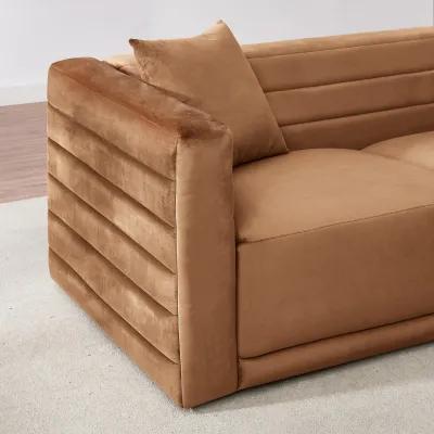 Soho Cognac Velvet Corner Sofa with Ottoman