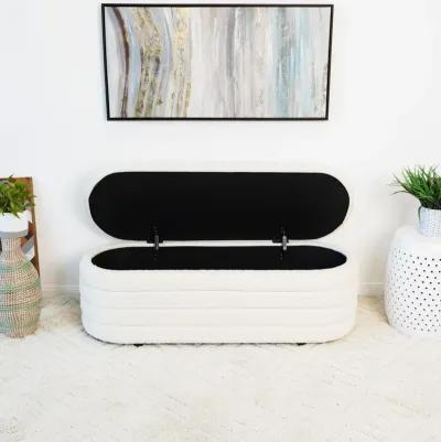 Calion White Boucle Storage Bench