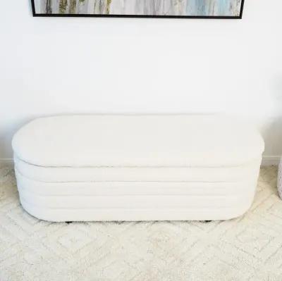 Calion White Boucle Storage Bench