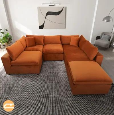 Laurel Burnt Orange Velvet Modular Sofa