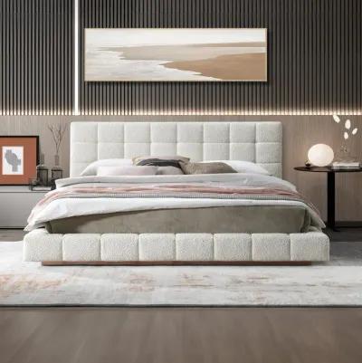 Hughes King Ivory Boucle Platform Bed