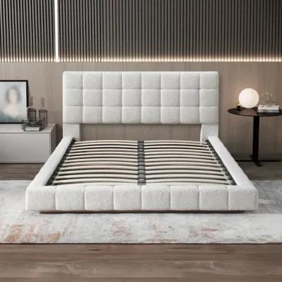 Hughes King Ivory Boucle Platform Bed