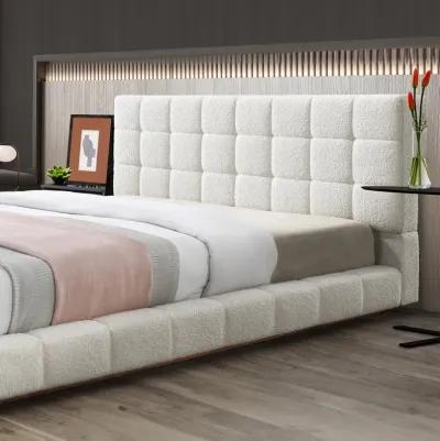 Hughes King Ivory Boucle Platform Bed