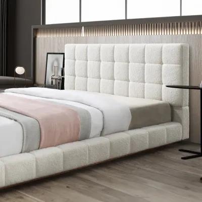 Hughes Queen Ivory Boucle Platform Bed