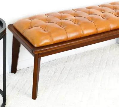 Arlington Tan Leather Bench w/Buttons