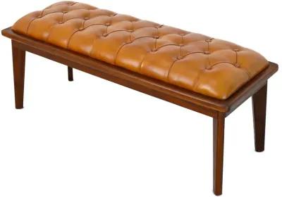 Arlington Tan Leather Bench w/Buttons