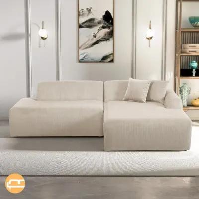 Dexter Cream Corduroy Sectional Right Facing Chaise