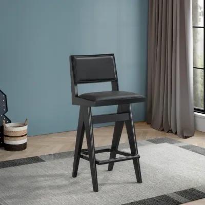 Kora Black Leather Bar Stool  Set of 2