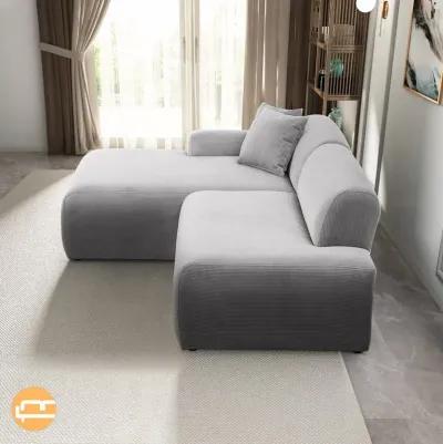 Dexter Light Grey Corduroy Sectional Left Facing Chaise