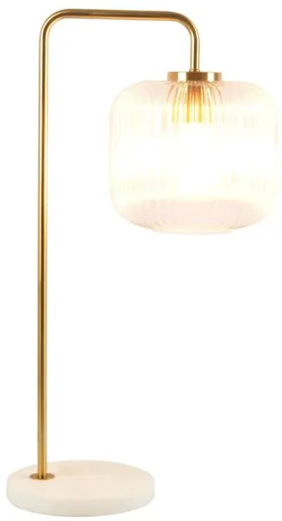 Haven Clear Glass Table Lamp, Gold Brush Metal and Marble Base, Button Control