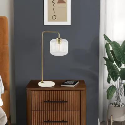 Haven Clear Glass Table Lamp, Gold Brush Metal and Marble Base, Button Control