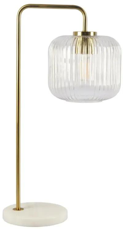 Haven Clear Glass Table Lamp, Gold Brush Metal and Marble Base, Button Control