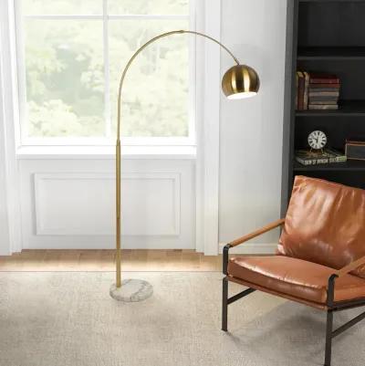 Oasis Long Arm Gold Brass Adjustable Floor Lamp with Round White Marble Base