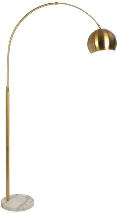 Oasis Long Arm Gold Brass Adjustable Floor Lamp with Round White Marble Base