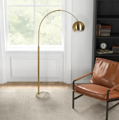 Oasis Long Arm Gold Brass Adjustable Floor Lamp with Round White Marble Base