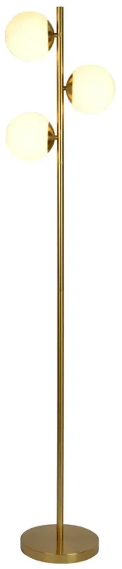 Brilliance Modern Gold Brush Floor Lamp, Opal Glass Shades and Round Metal Base