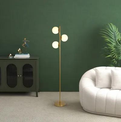 Brilliance Modern Gold Brush Floor Lamp, Opal Glass Shades and Round Metal Base