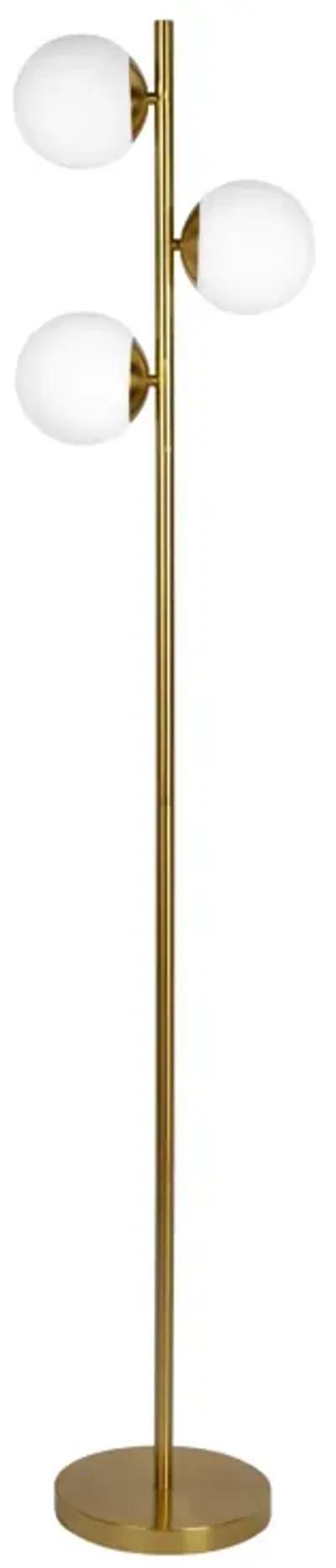 Brilliance Modern Gold Brush Floor Lamp, Opal Glass Shades and Round Metal Base