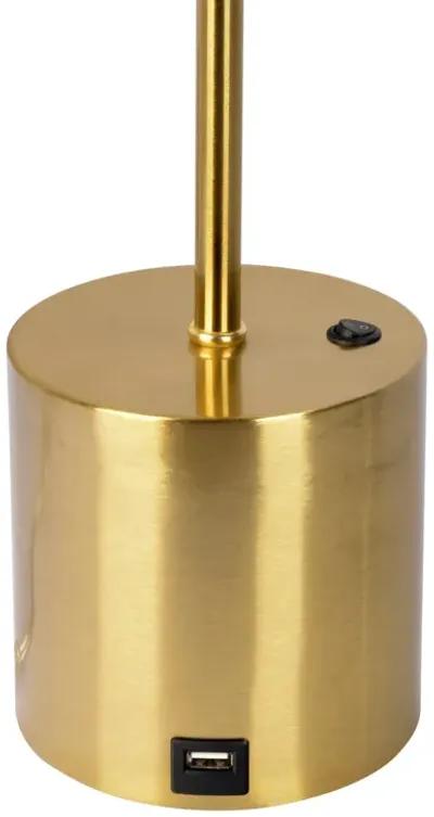 Ethereal Modern Small Brass Metal Table Lamp, Desk Lamp Fixture with White Glass Globe Shade