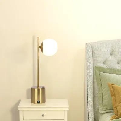 Ethereal Modern Small Brass Metal Table Lamp, Desk Lamp Fixture with White Glass Globe Shade