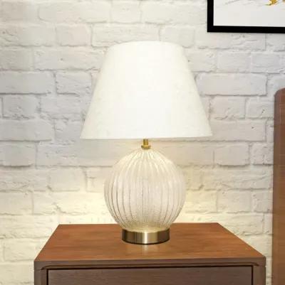 Serenity Round Ribbed Glass Lamp Base Clear  Table Lamp Large Linen Shade