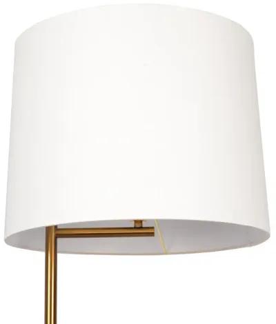 Zenith Offset Brass Base Floor Lamp with Drum-shaped Linen Shade