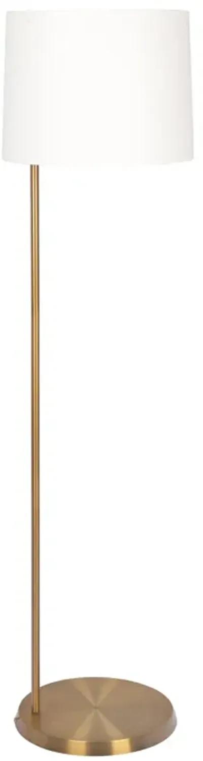 Zenith Offset Brass Base Floor Lamp with Drum-shaped Linen Shade