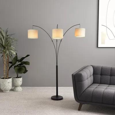 Royal 3-Arm Metal Arc Floor Lamp, Oil Rubbed Bonze with Linen Shade, 4 way Rotary Switch