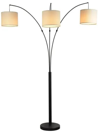 Royal 3-Arm Metal Arc Floor Lamp, Oil Rubbed Bonze with Linen Shade, 4 way Rotary Switch