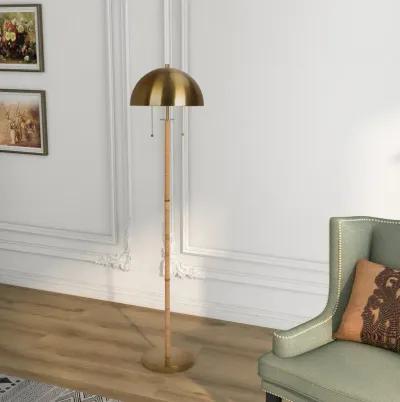 Allure 2-Light Floor Lamp, Gold Brass, Natural Rattan Tube , Double On/Off Pull Chain