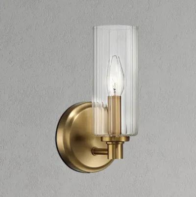 Jardin Single Light Wall Sconce With Clear Ribbed Glass - Satin Brass