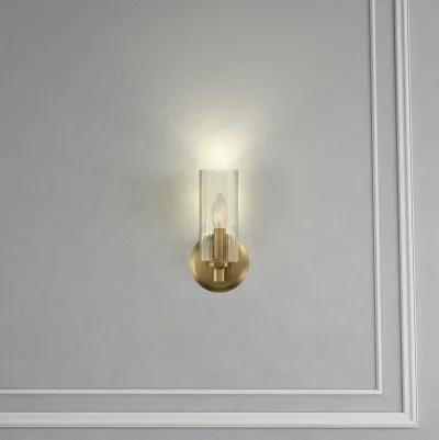 Jardin Single Light Wall Sconce With Clear Ribbed Glass - Satin Brass