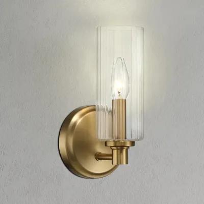 Jardin Single Light Wall Sconce With Clear Ribbed Glass - Satin Brass