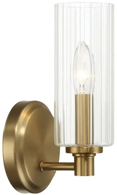 Jardin Single Light Wall Sconce With Clear Ribbed Glass - Satin Brass