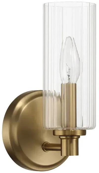 Jardin Single Light Wall Sconce With Clear Ribbed Glass - Satin Brass