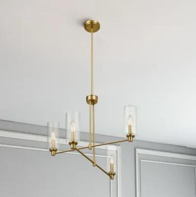 Enigma Four Lights Chandelier With Clear Ribbed Glass -Satin Brass