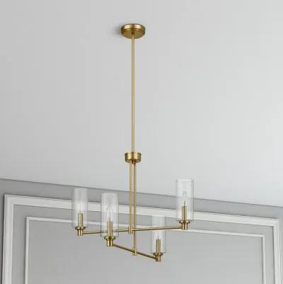 Enigma Four Lights Chandelier With Clear Ribbed Glass -Satin Brass