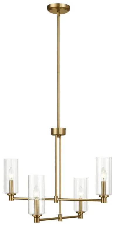 Enigma Four Lights Chandelier With Clear Ribbed Glass -Satin Brass