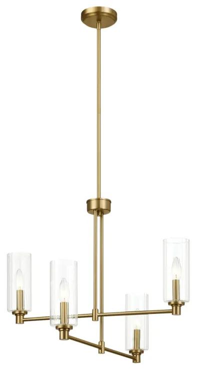 Enigma Four Lights Chandelier With Clear Ribbed Glass -Satin Brass