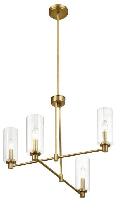 Enigma Four Lights Chandelier With Clear Ribbed Glass -Satin Brass