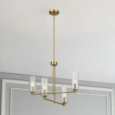 Enigma Four Lights Chandelier With Clear Ribbed Glass -Satin Brass