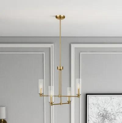 Enigma Four Lights Chandelier With Clear Ribbed Glass -Satin Brass