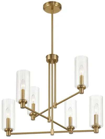 Timeless Six Lights Chandelier With Clear Ribbed Glass - Satin Brass